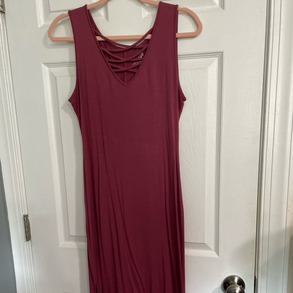 Women’s Mauve Bodycon Midi Dress with Criss Cross Detail